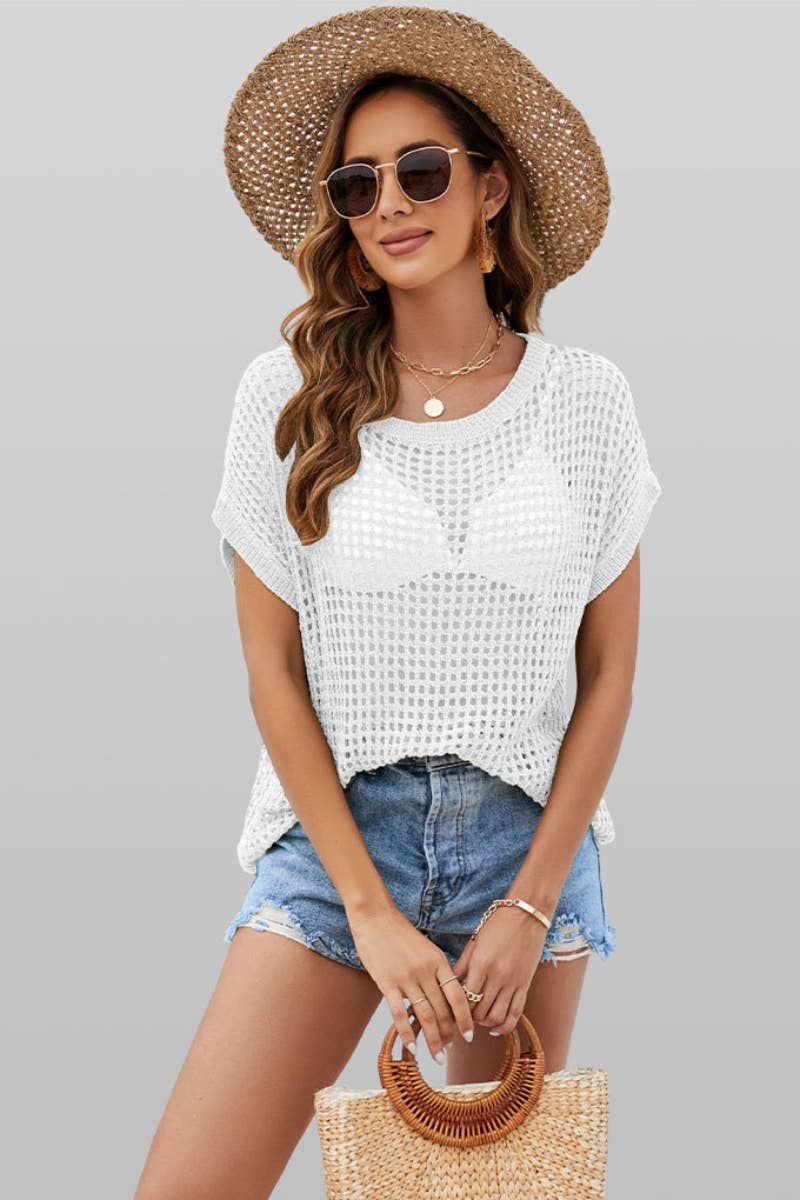 CWTBLS0762_BEACH SEXY KNIT CUT-OUT BATSLEEVE TOP