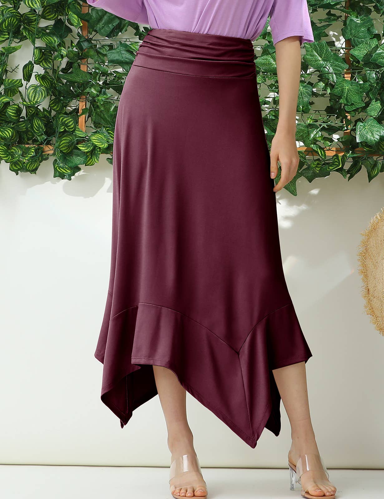 CWBLS118-P_HANDKERCHIEF HEMLINE WAIST LONG FLOWY SKIRT