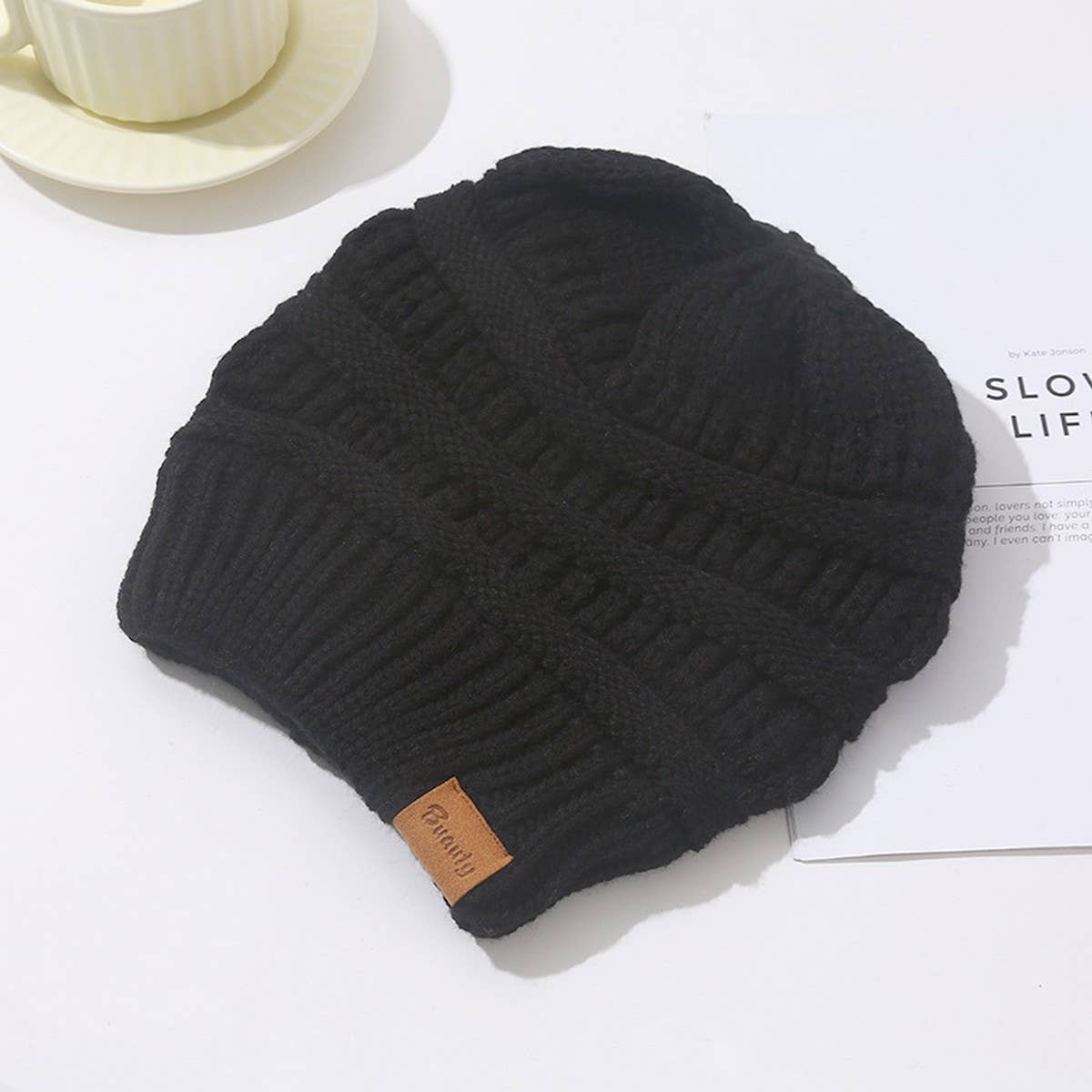 CWAH04348_CANDY COLOR KNIT BEANIE HAT WITH EAR HOLE