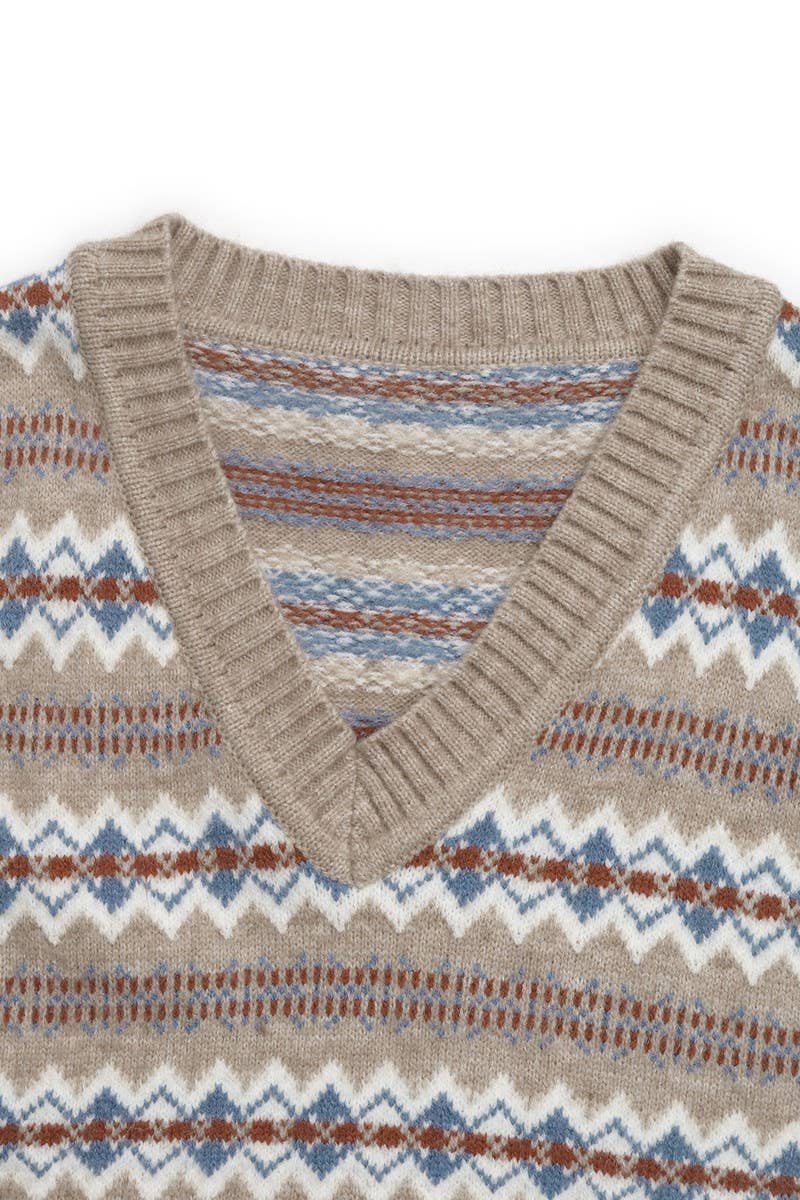 CWOV0481_SLEEVELESS ETHNIC STYLE JACQUARD KNITTED VEST