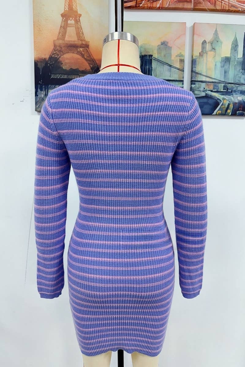 CWDSD10341  Crew Neck Long Sleeve Pullover Dress Sweater