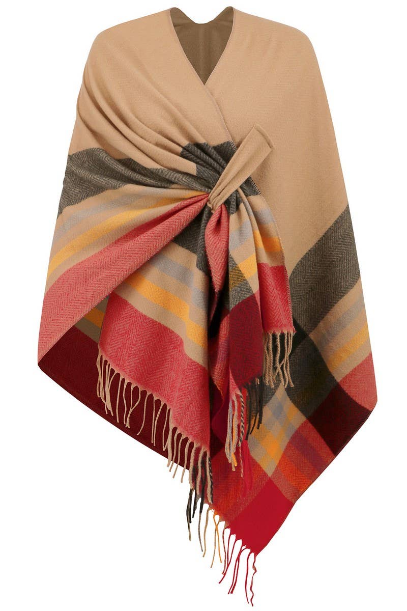 CWOCO0949_SHAWL SCARF FAUX CASHMERE KNITTED CAPE COAT