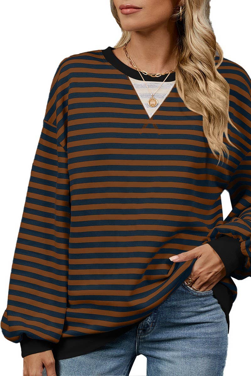 CWTBLL2359_CONTRAST COLOR STRIPED CREW NECK SWEATSHIRT