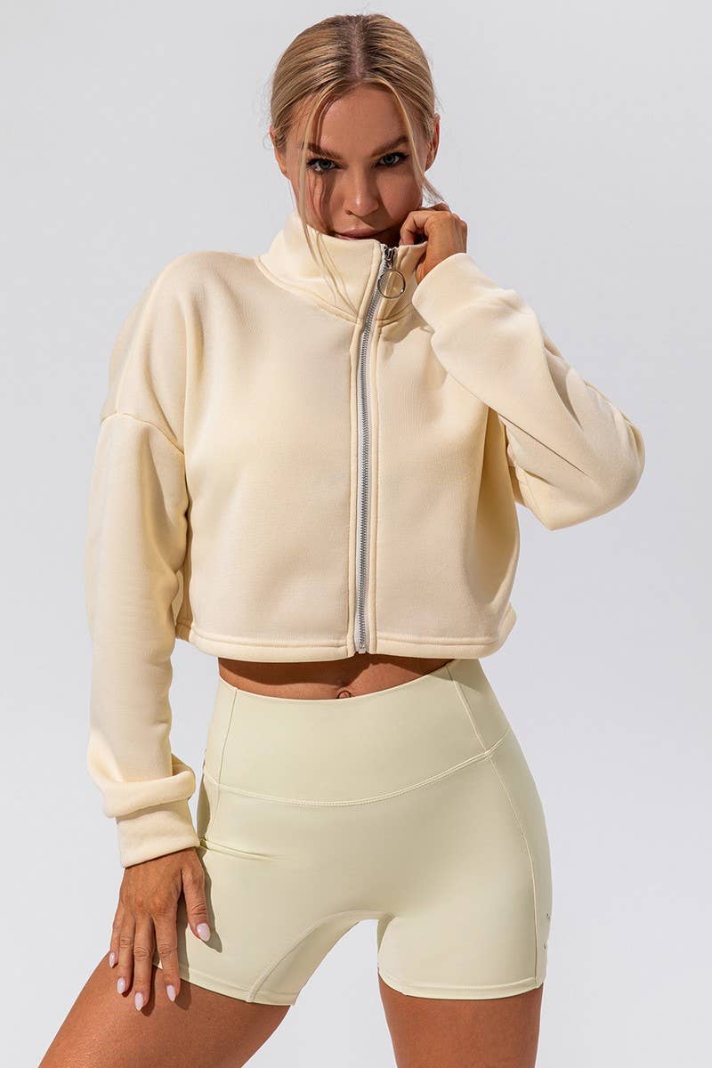 CWOJA1764_AUTUMN AND WINTER STAND COLLAR LOOSE ZIPPER JACKET