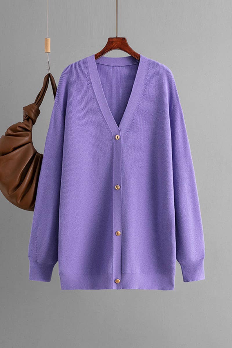 CWOCAL00669_SOLID LOOSE V NECK LONG KNIT CARDIGAN
