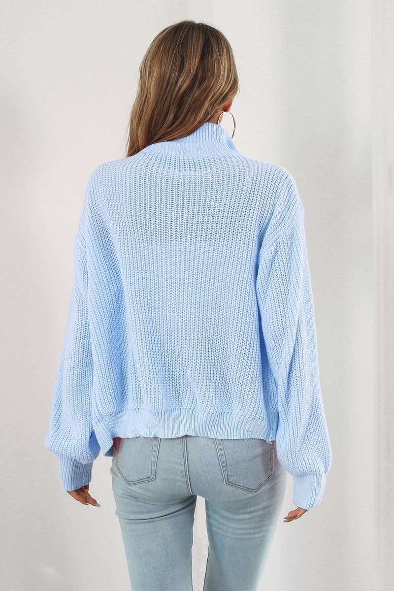 CWOCAL1168_TURTLENECK LOOSE ZIPPER KNIT CARDIGAN