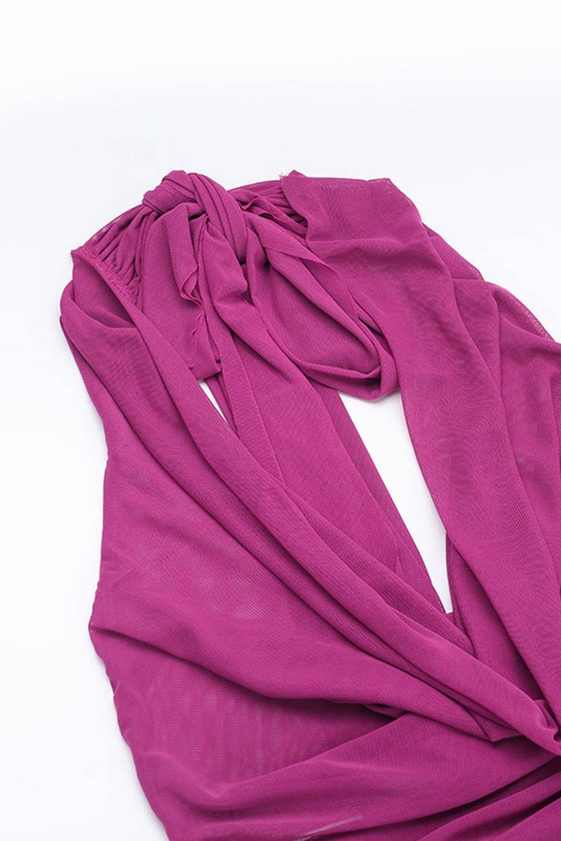 CWSS1111_ELEGANT HALTER MESH TOP AND SKIRT SET