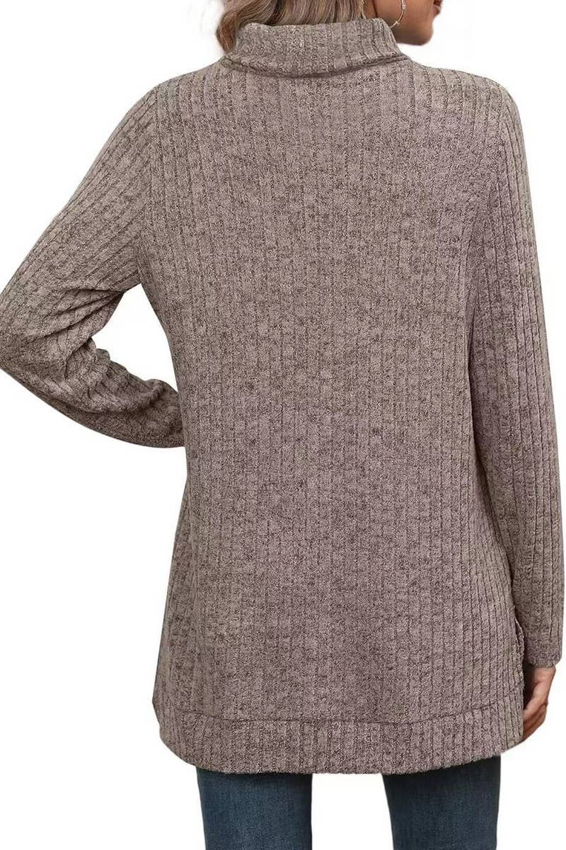 CWOSWL6106_SOLID COLOR HIGH COLLAR SLIT RIBBED BOTTOMING TOP