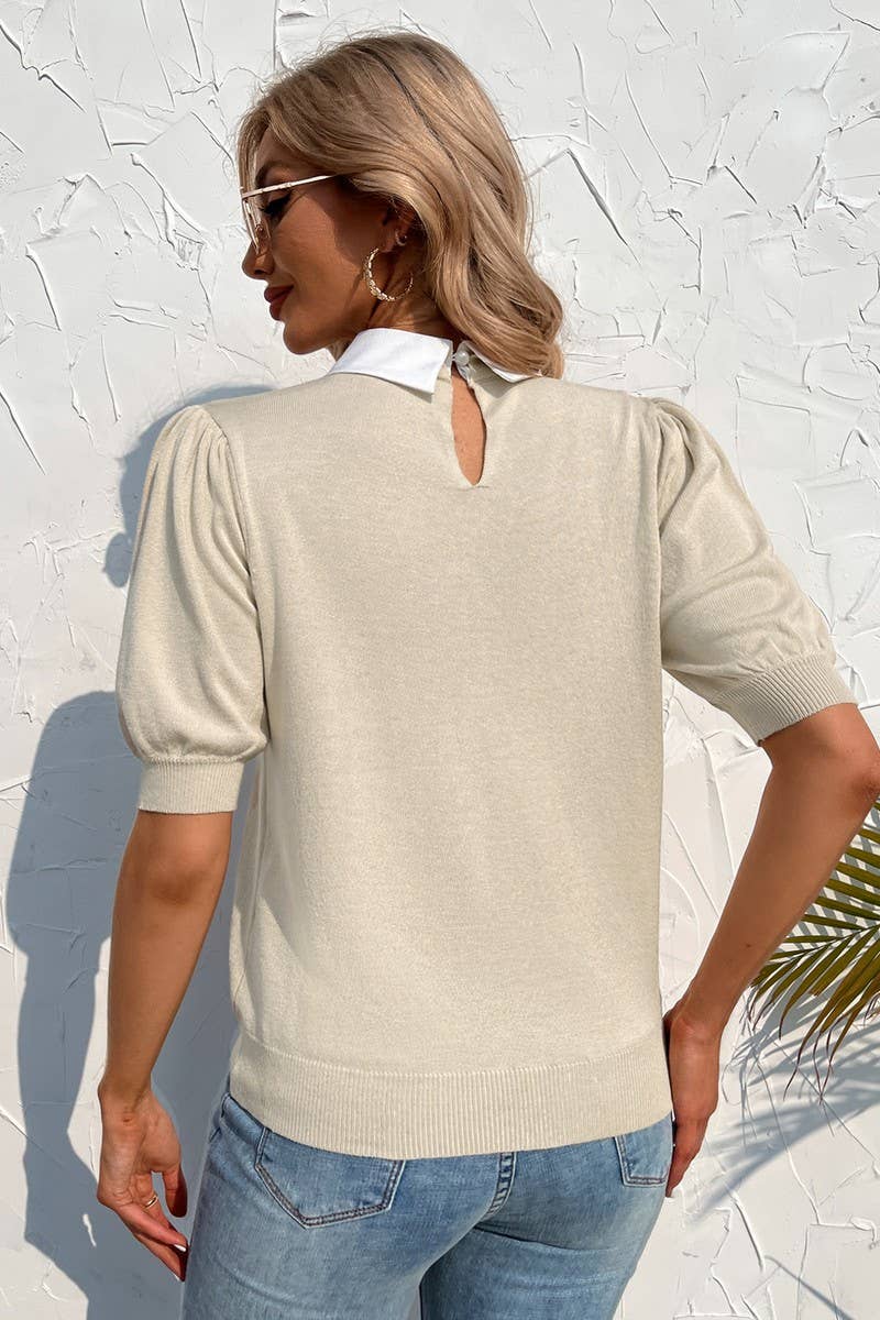 CWTTS0738_Crew Neck Puff Short Sleeve Knit Pullover Sweater