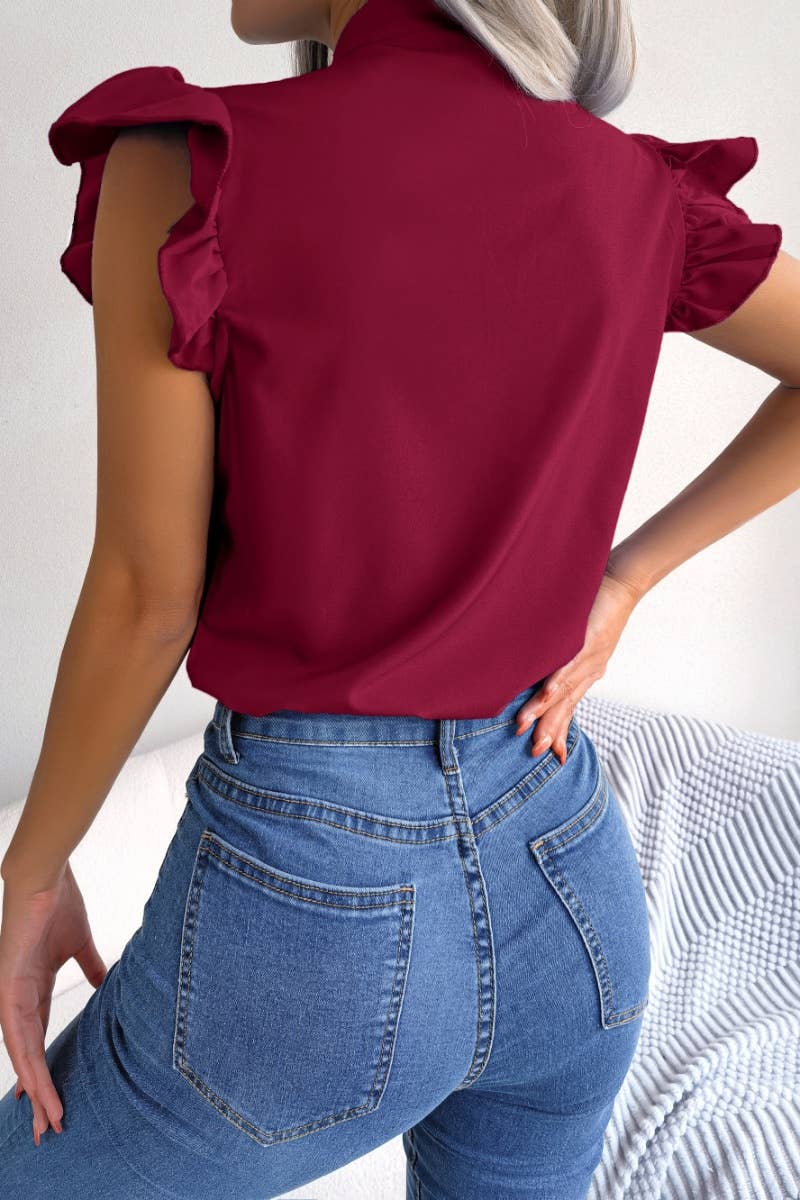 CWTDSSL0013_COMMUTER CHIFFON SHIRT WITH BOW TRIM WOODEN EARS