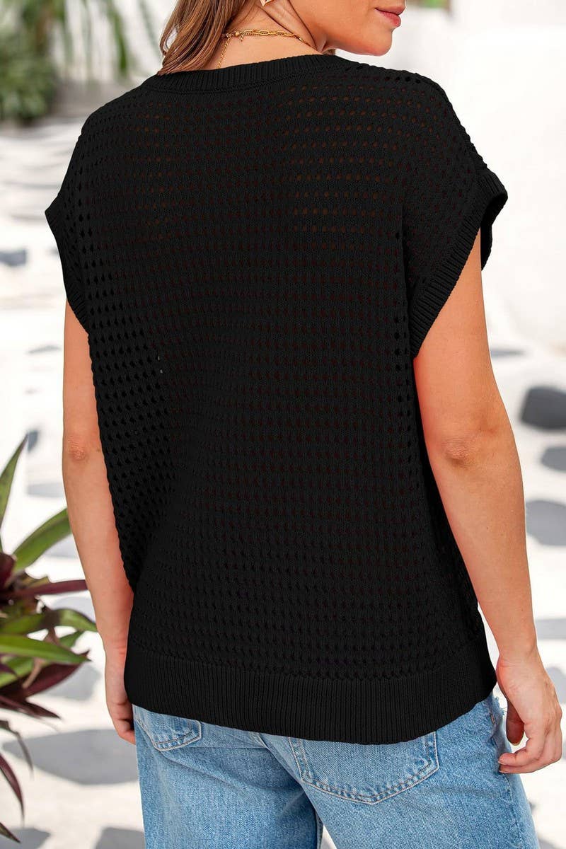 CWTTS1365_SUMMER HOLLOW SUN PROTECTION KNITTED TOP