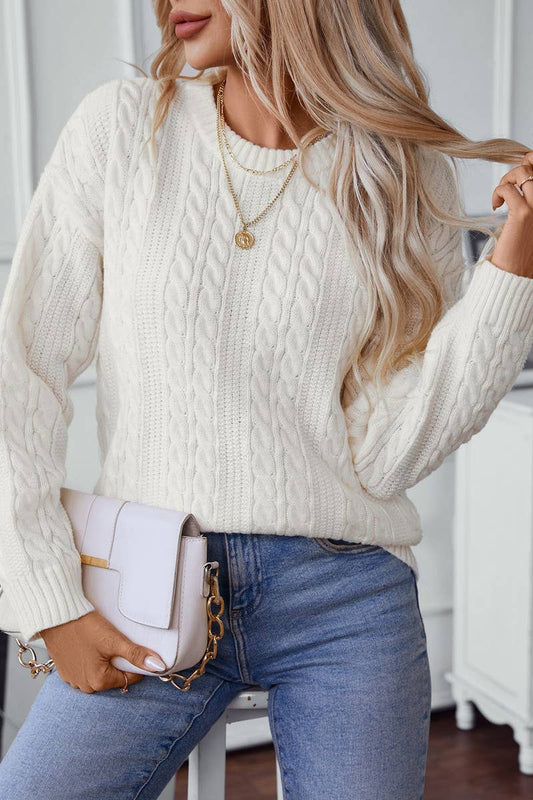 CWOSWL2867_CREW NECK TWIST CABLE KNIT SWEATER