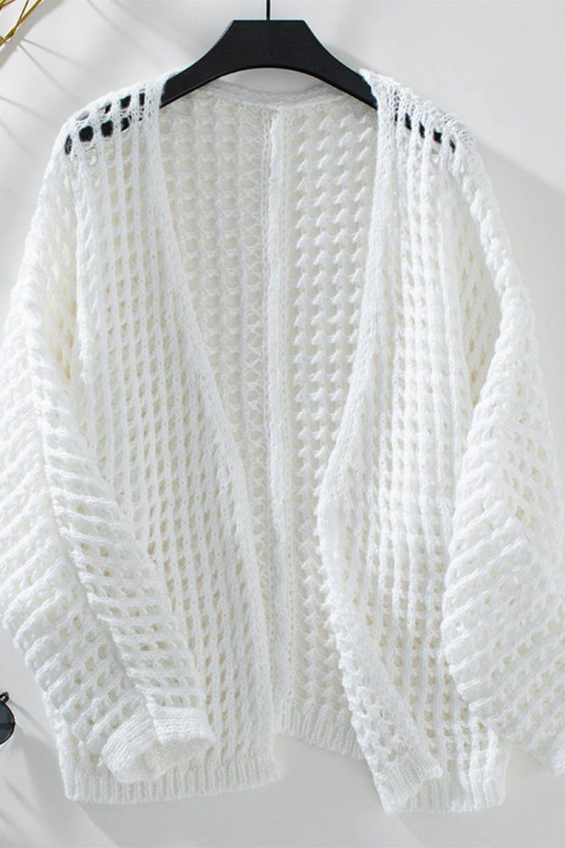 CWOCAL0838_SOLID COLOR HOLLOW LONG-SLEEVED KNITTED CARDIGAN