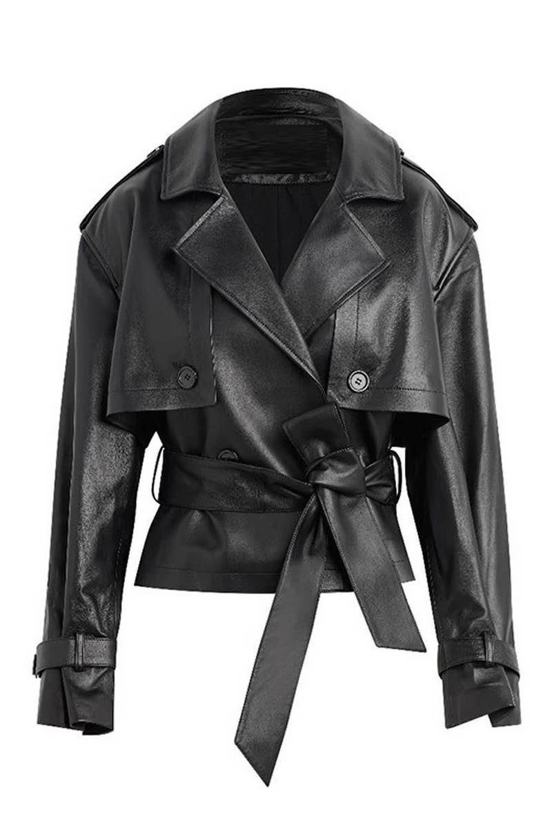 CWOCO1283_SLIM FIT LACE-UP FAUX LEATHER BIKER JACKET