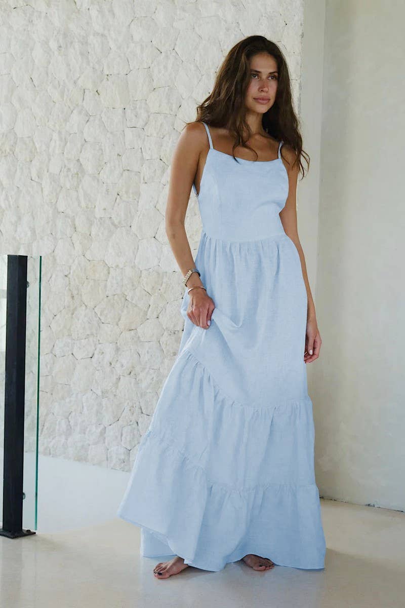 CWDMD5277_BACKLESS TIE MAXI CAKE CAMI DRESS