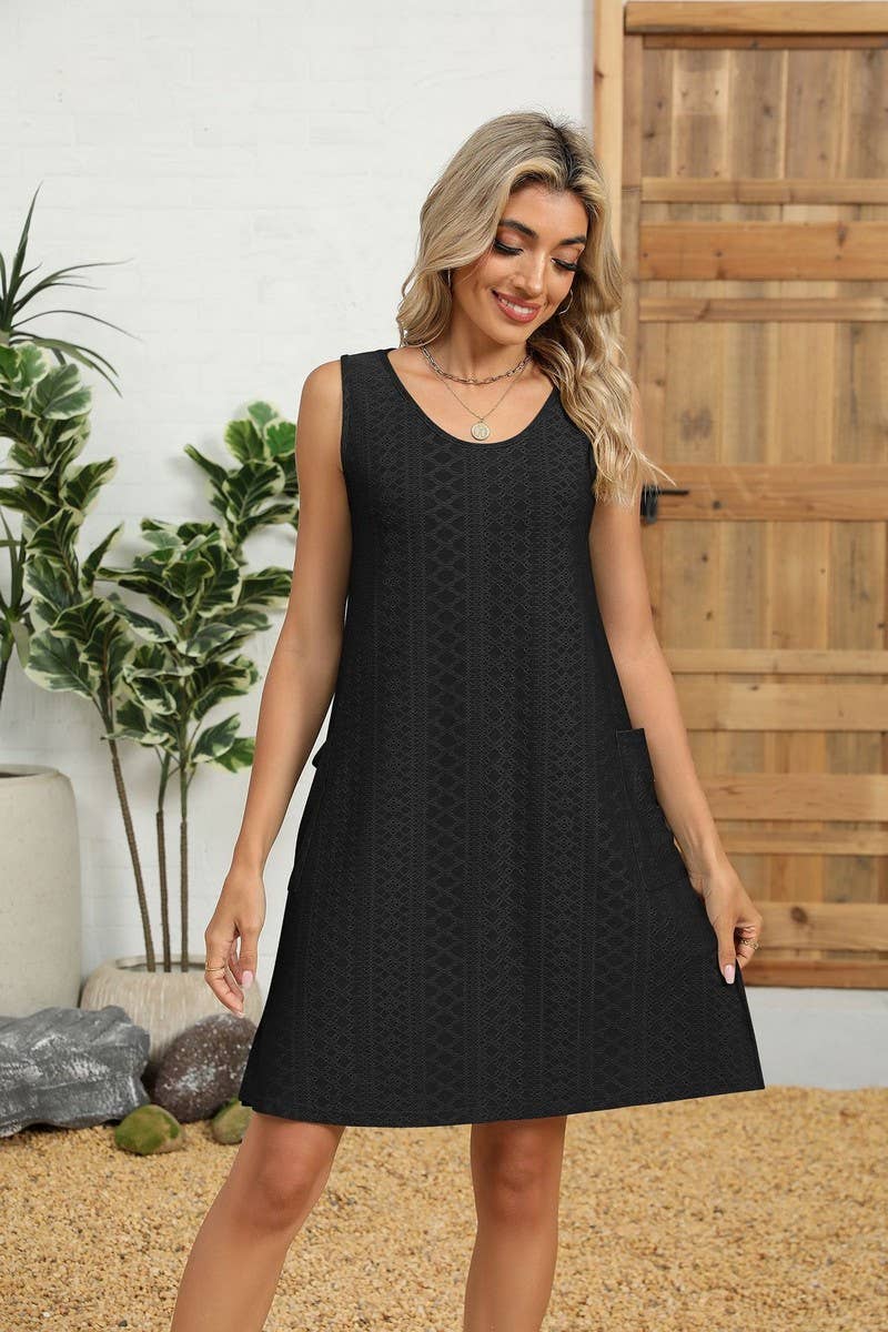 CWDSD8714_SLEEVELESS CREWNECK POCKET TANK DRESS