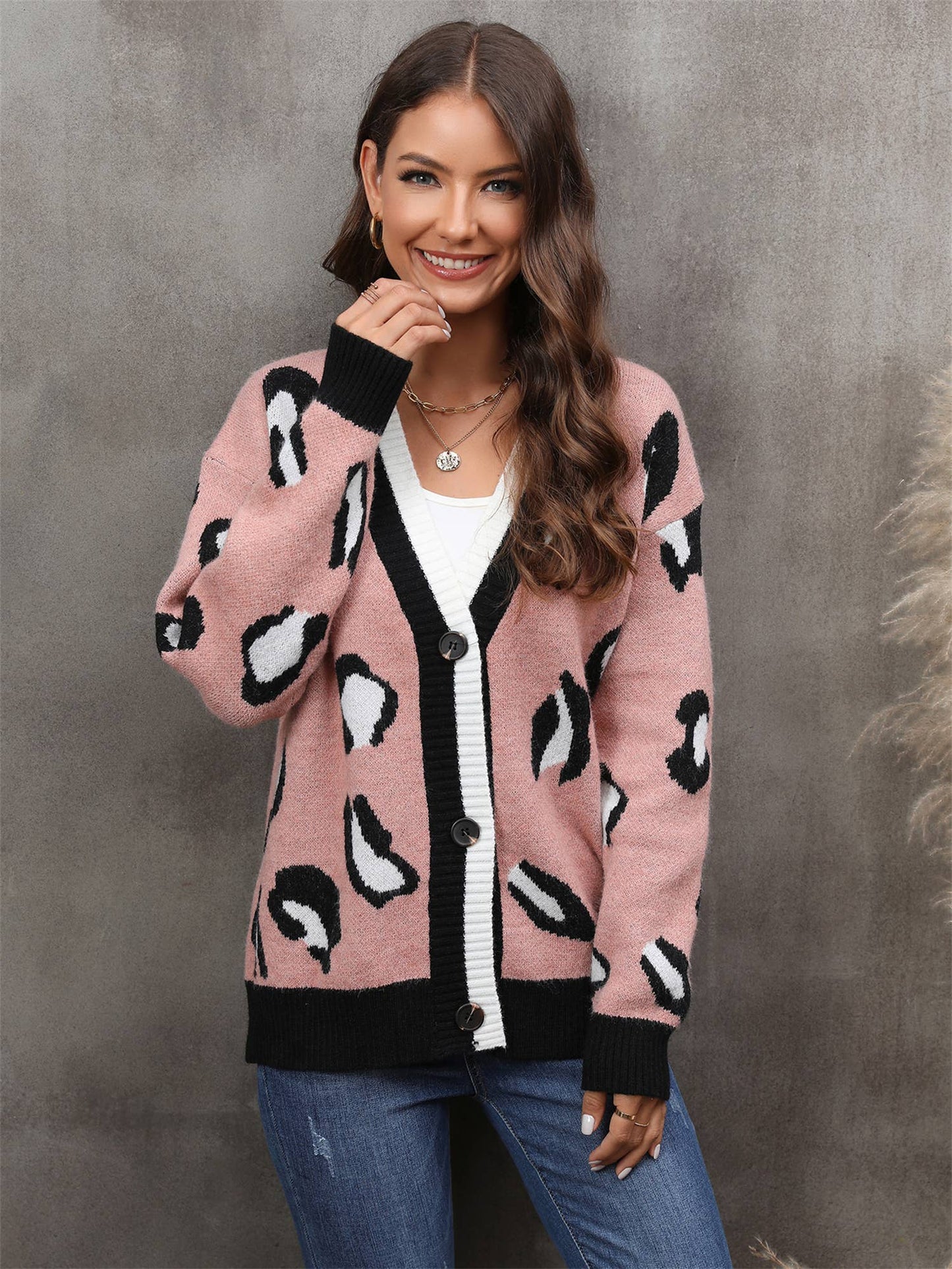 BUTTON LARGE PERSONALITY FASHION LEOPARD CARDIGAN