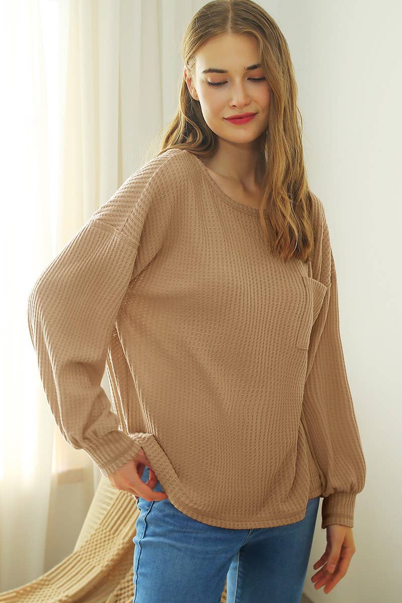 CWTTL1497_R NECK SHIRING CUFF SWEATER KNIT TOP