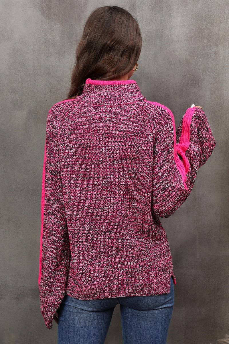 CWOSWL3169_MIXED COLOR PANEL TURTLENECK KNIT SWEATER