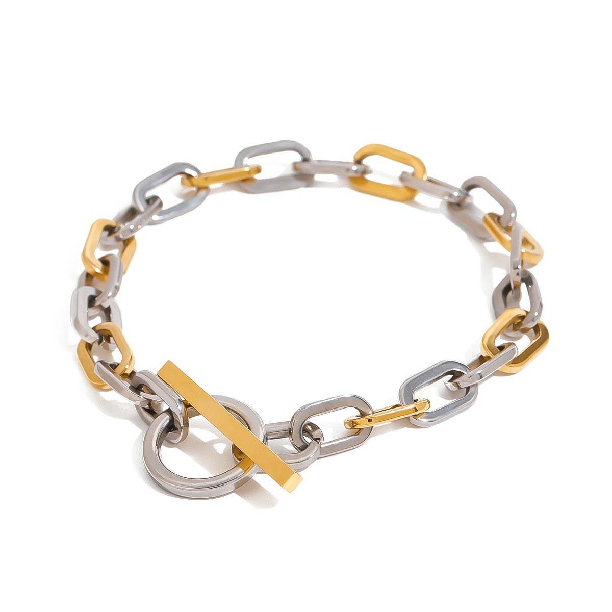 Two-Tone Stainless Steel Chain Bracelet