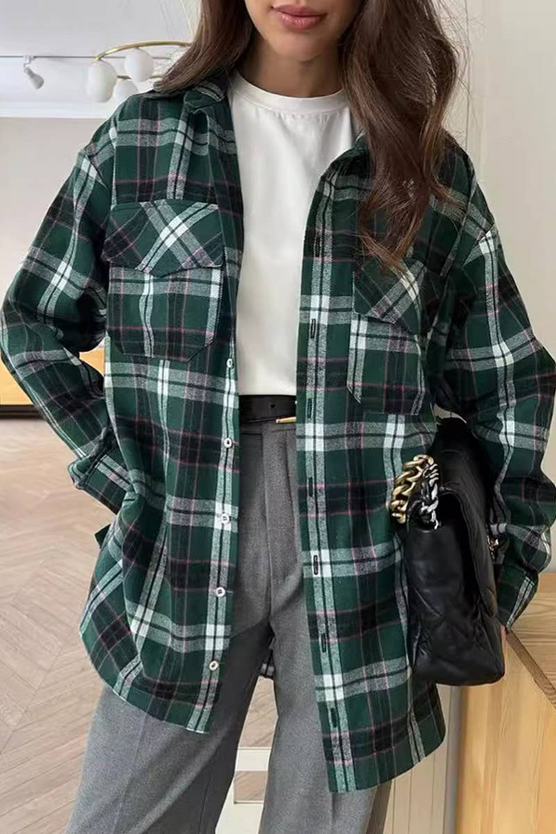 CWTBLL00612_GREEN PLAID COMMUTER LONG-SLEEVED CASUAL COATS