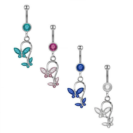 Double Butterfly Copper Zircon Belly Button Ring