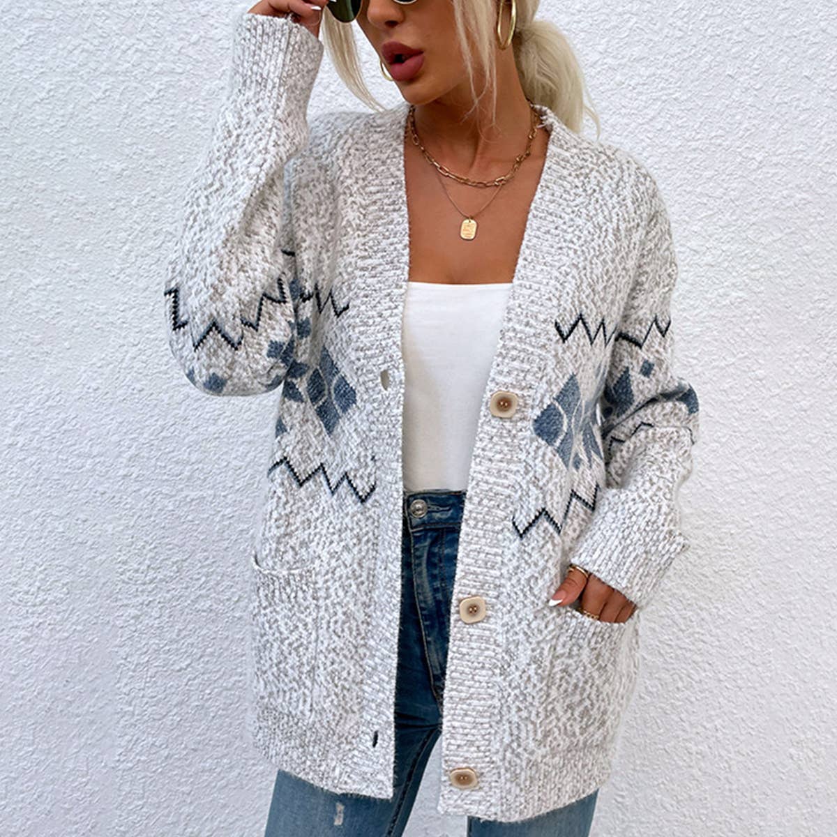 CHRISTMAS SNOWFLAKE KNIT SINGLE-BREASTED SWEATER