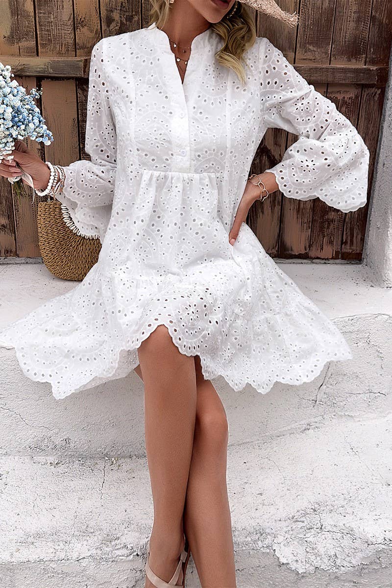 CWDSD10460_TEMPERAMENT CASUAL SOLID COLOR LONG-SLEEVED DRESS