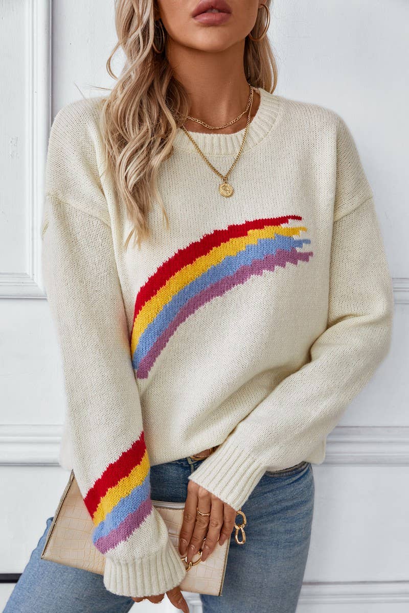 CWOSWL2933_RAINBOW STRIPED JACQUARD-KNIT SWEATER