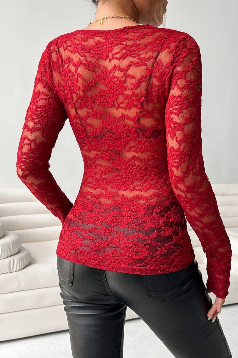 CWTBLL3463_SOLID COLOR V-NECK SCALLOPED NECK LACE TOP