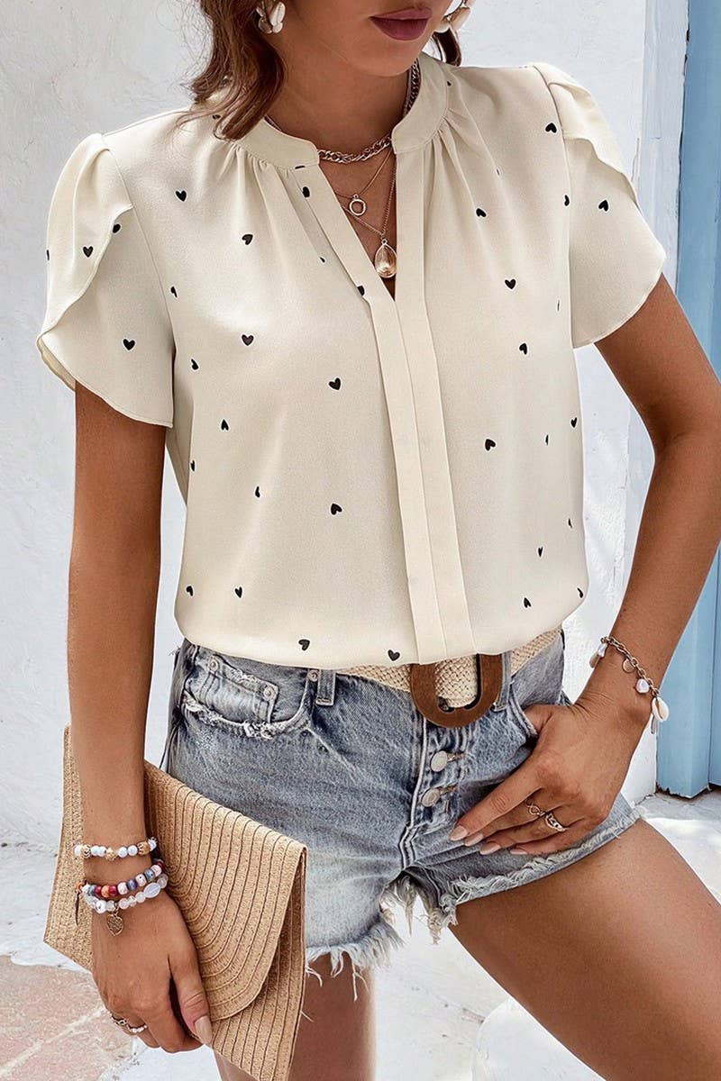 CWTSTS0667_SUMMER LOVE PETAL SLEEVE TEMPERAMENT SHIRT