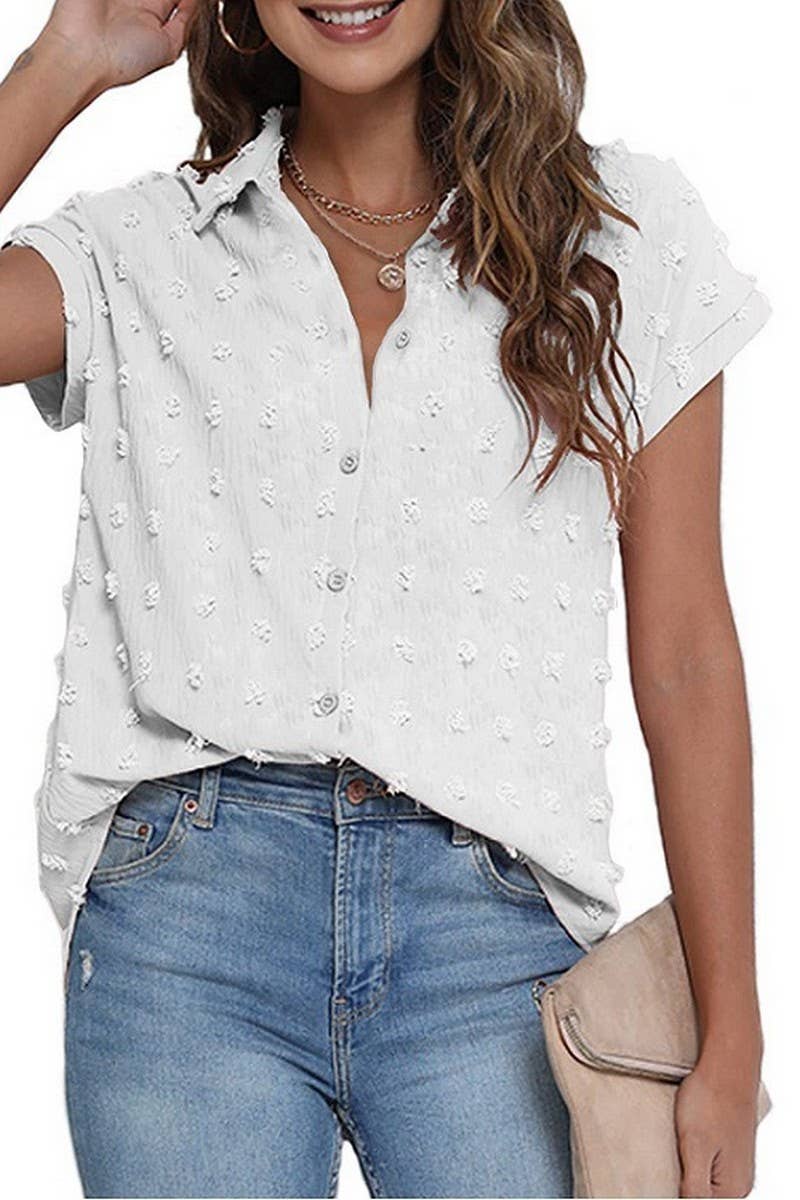 CWTBLS0614_ BUTTON SHORT SLEEVE SHIRT BLOUSE TOP