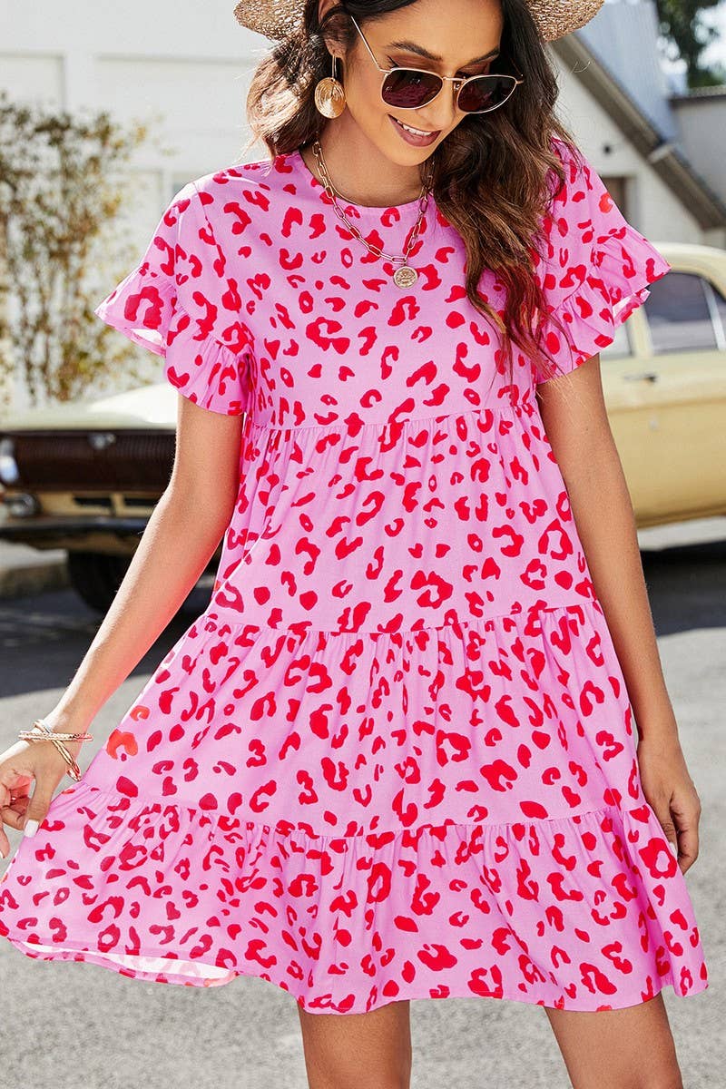 CWDSD2702_Round neck Print Short Sleeve Dress