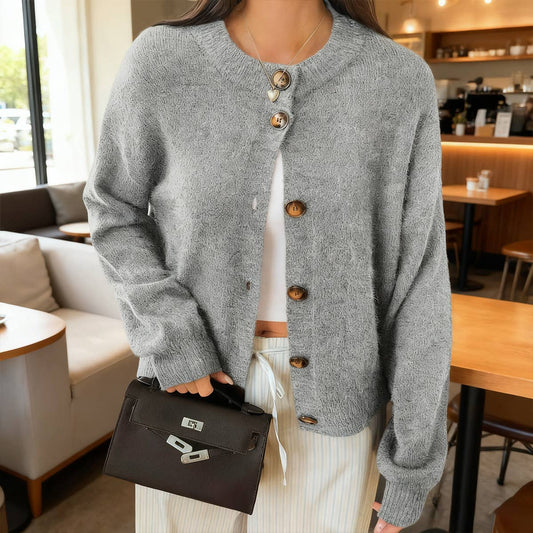 Casual simple button long-sleeved coat sweater