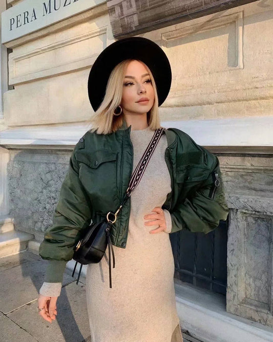 Flight jacket-style short cotton-padded jacket