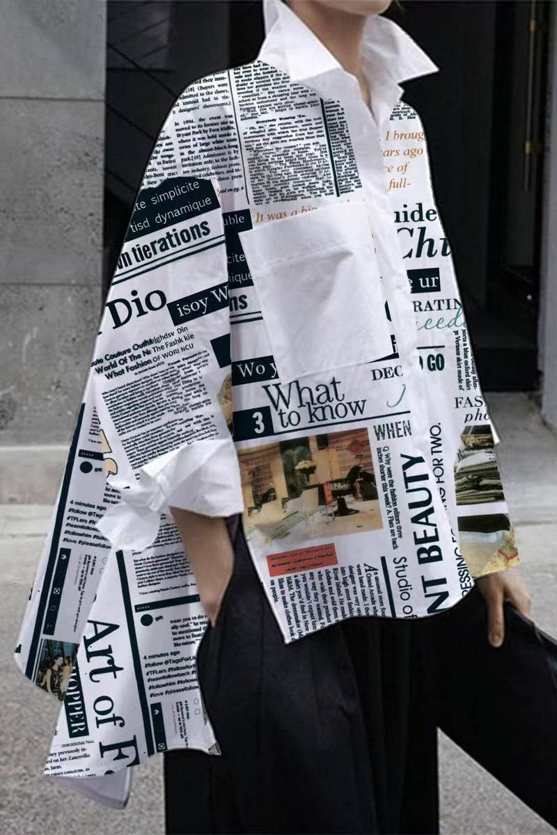 CWTSTL00927_PERSONALIZED NEWSPAPER PRINT CASUAL SHIRT