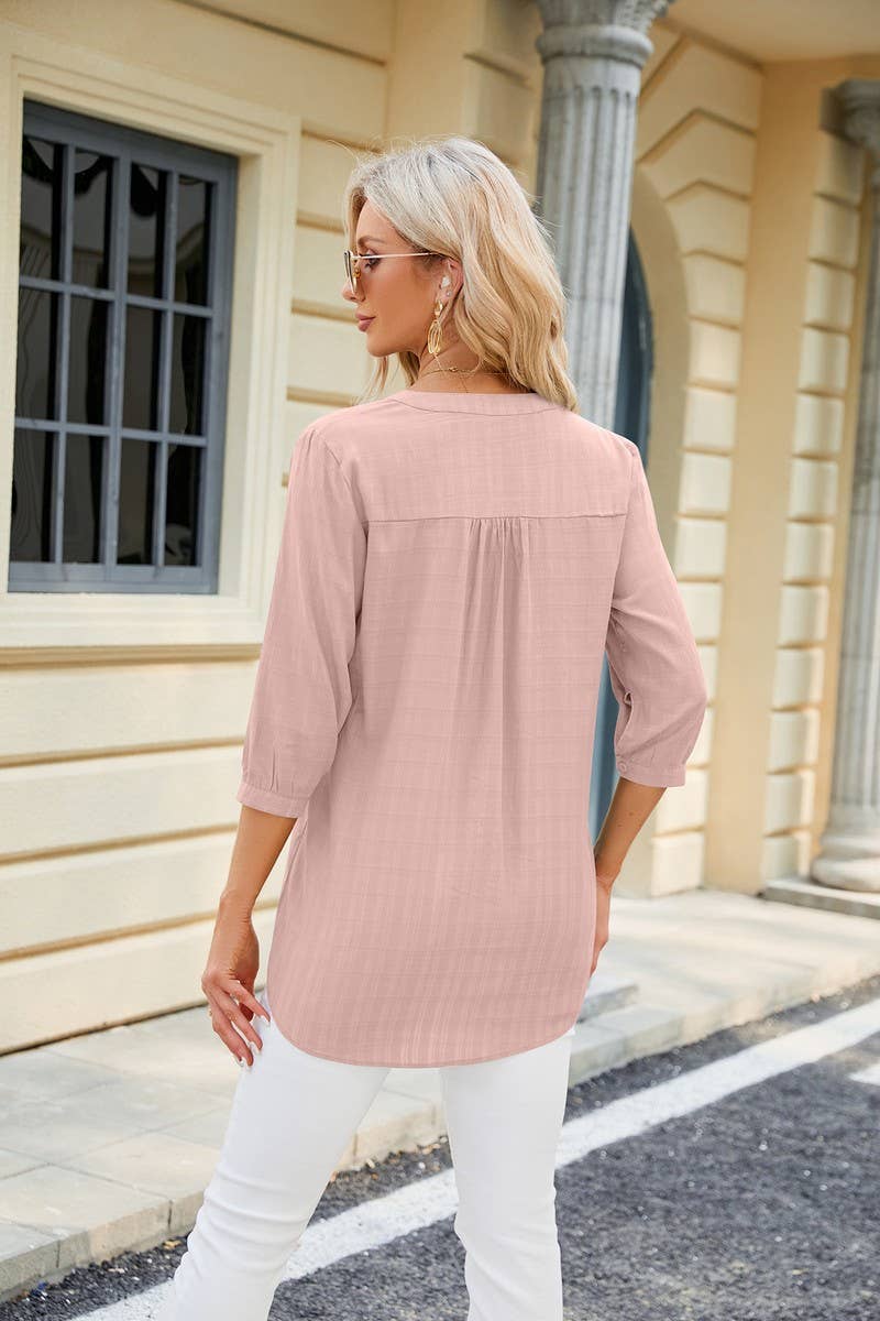 CWTTS0829_3/4 Sleeve V Neck Knit Top