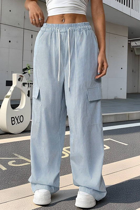 CWBLP00934_STRIPED TIE WAIST LIGHTWEIGHT WIDE LEG PANTS