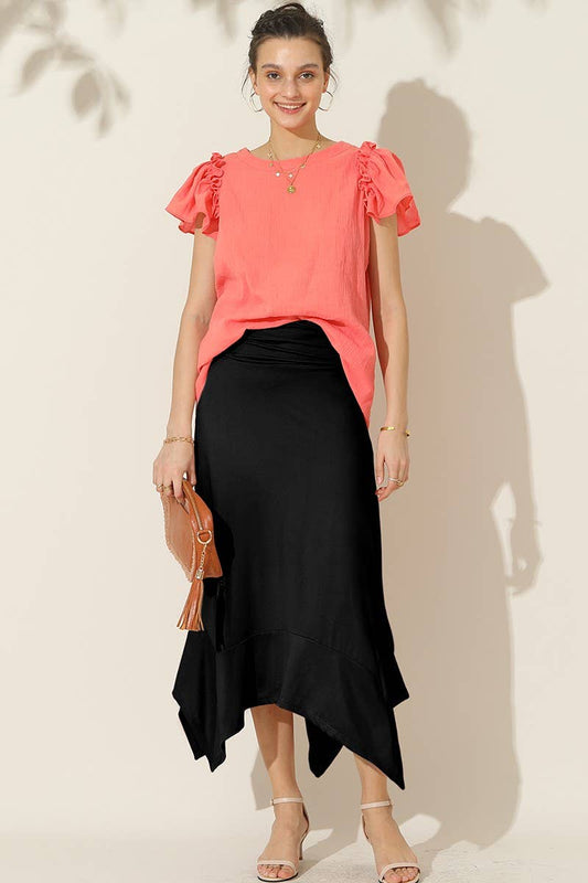 CWBLS118_HANDKERCHIEF HEMLINE WAIST LONG FLOWY SKIRT