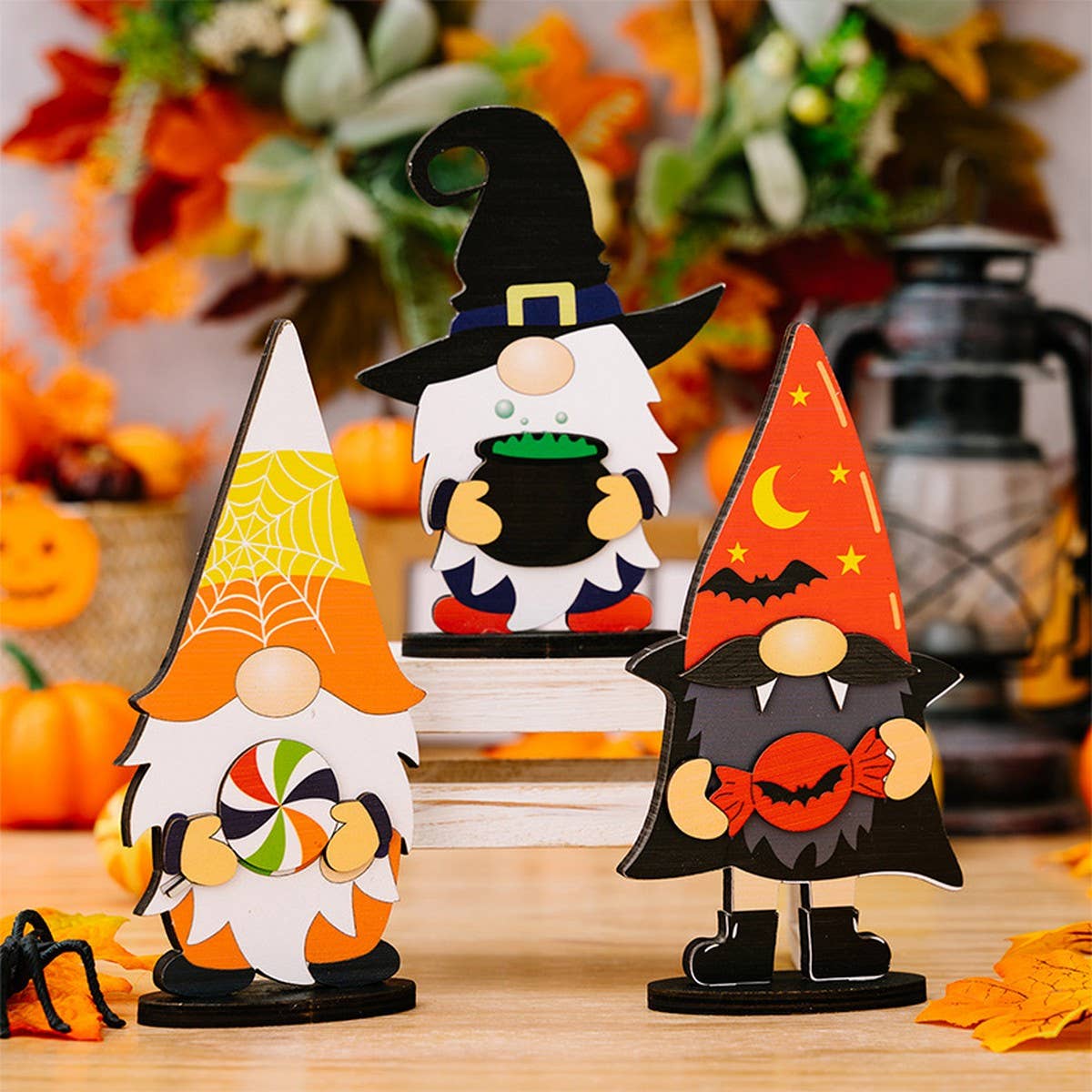 CWMM10256_HALLOWEEN WOODEN GNOME GHOST MINI DECORATION