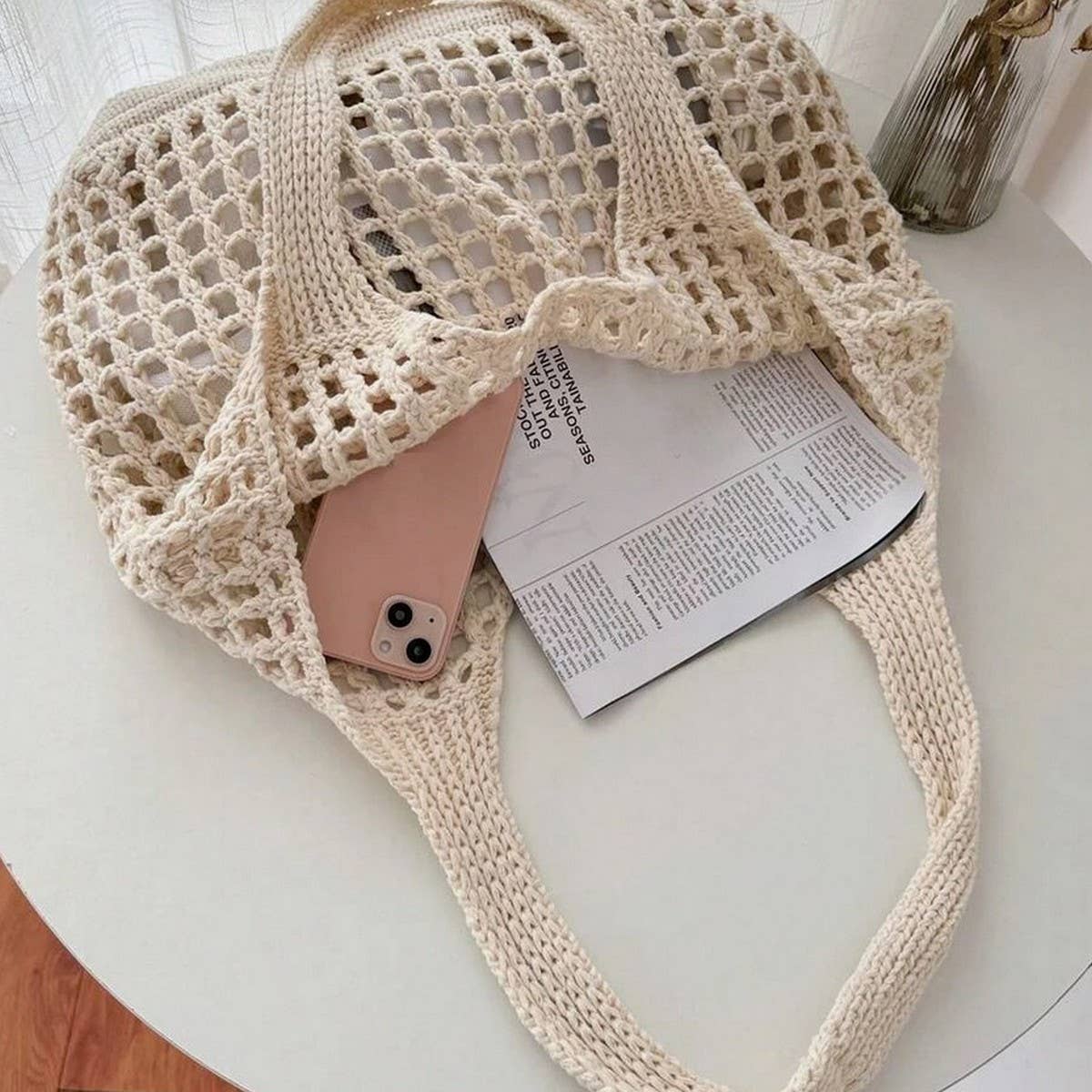 CWAB5056_NEW STYLE SHOPPING KNITTED HOLLOW WOVEN BAG