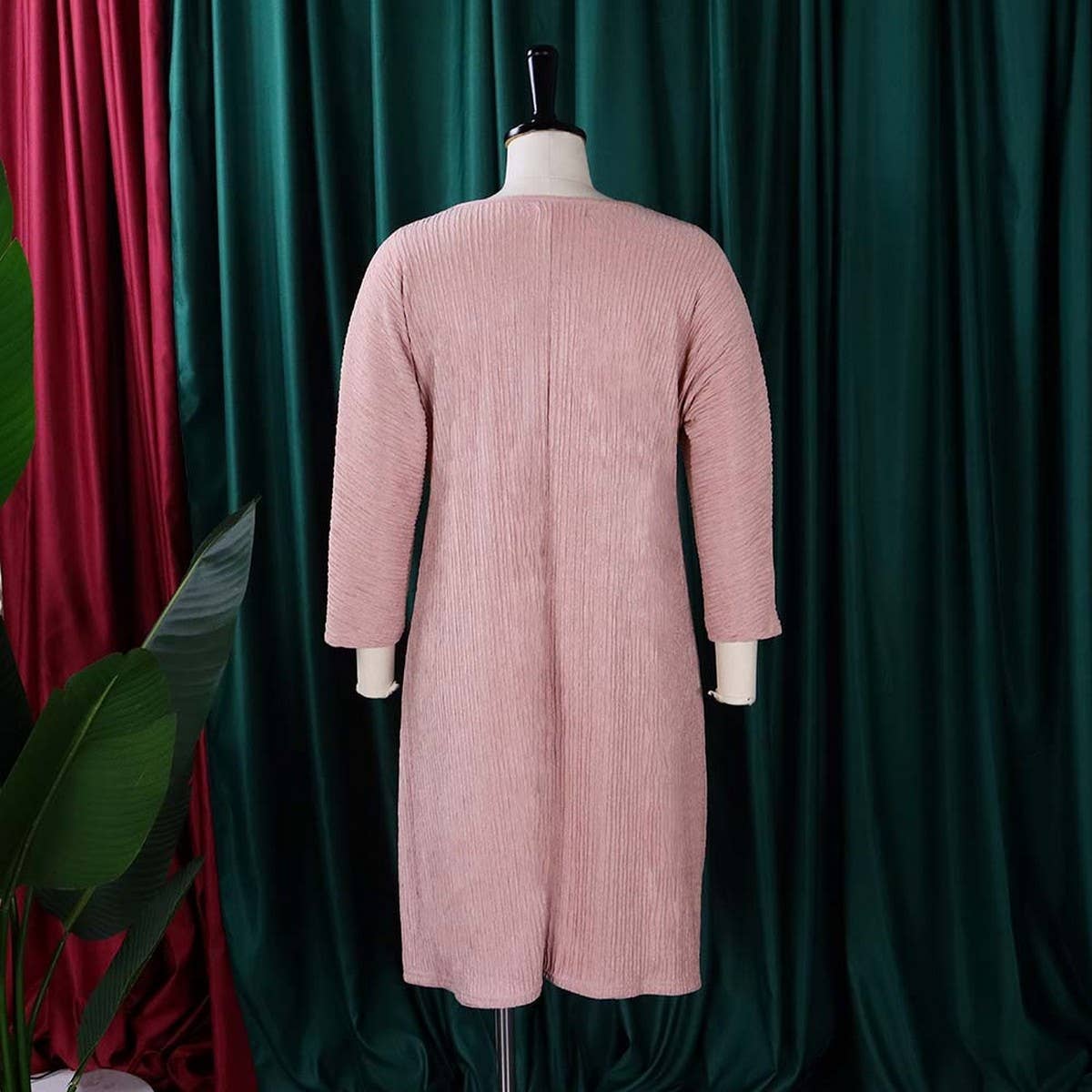 SOLID COLOR LOOSE CASUAL ROUND NECK DRESS_CWDSD6164