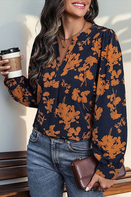 CWTSTL1320_V-NECK LONG-SLEEVED PULLOVER PRINTED SHIRT