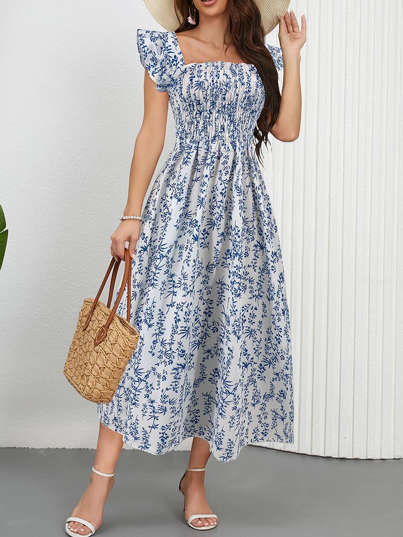 A-Line Dress with Puff Sleeves and Square Neck
