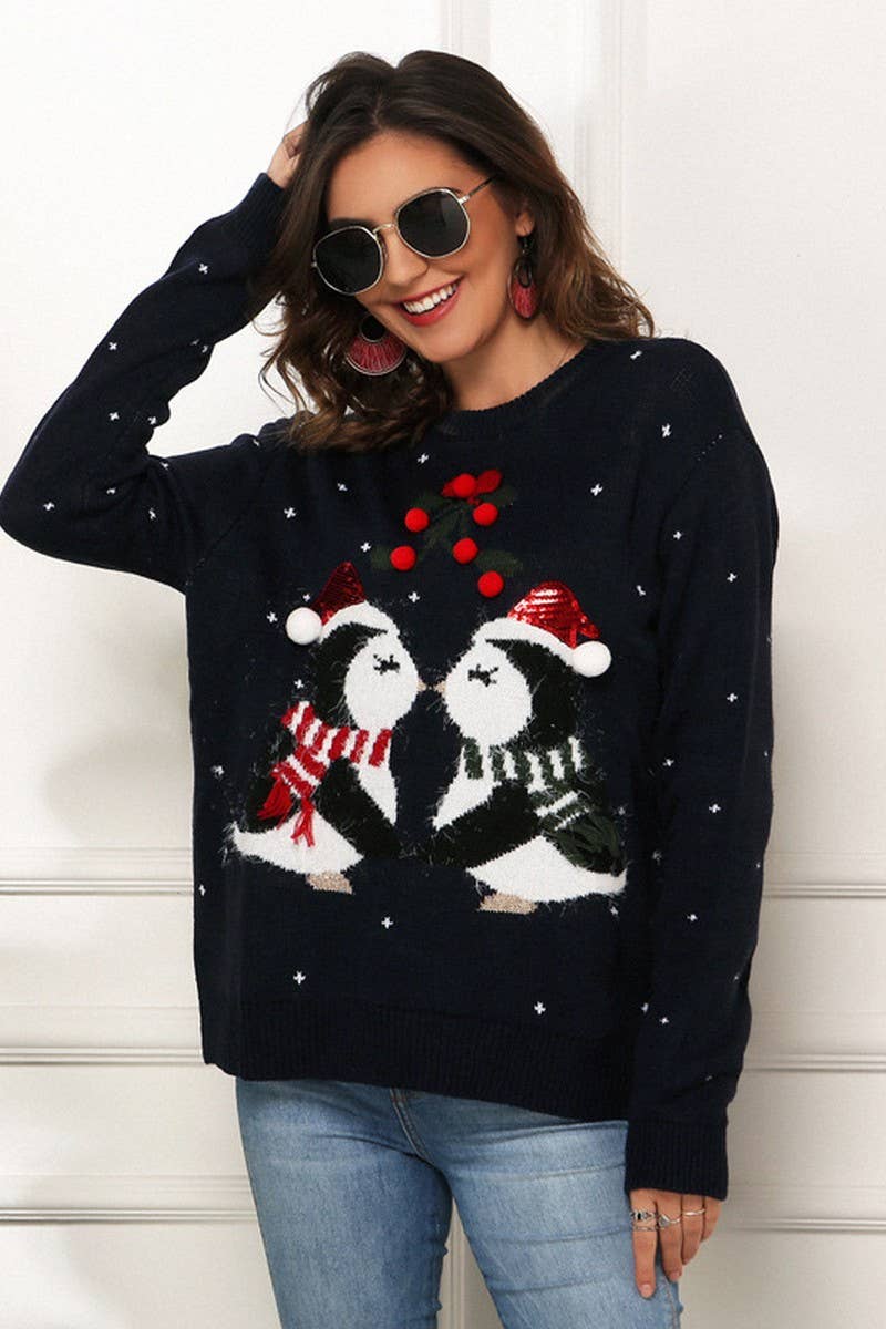 CWOSWL2482_LITTLE PENGUIN JACQUARD LOOSE SWEATER CARDIGAN