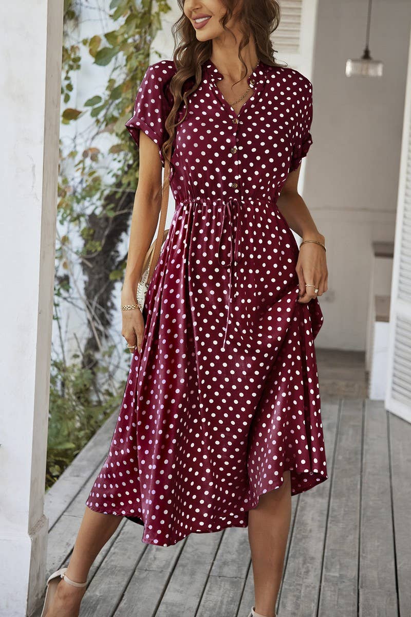 CWDMD6451_SUMMER POLKA DOT ALL-MATCH SHIRT DRESS