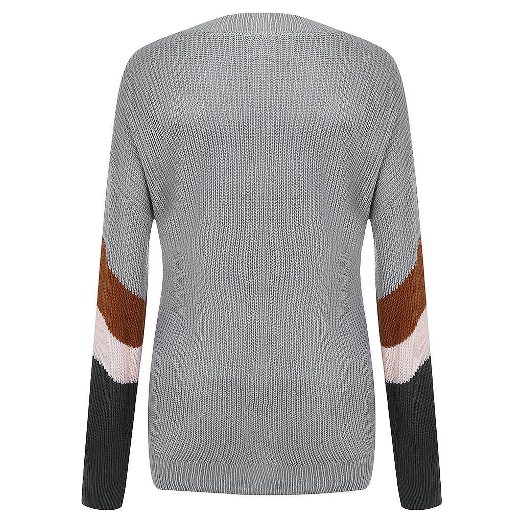 CHICKEN-NECKED LANTERN SLEEVE STRIPED SWEATER