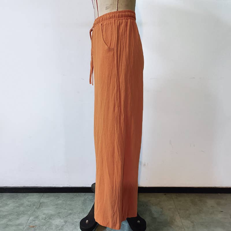 Boho Cotton Linen High Waist Wide Leg Pants