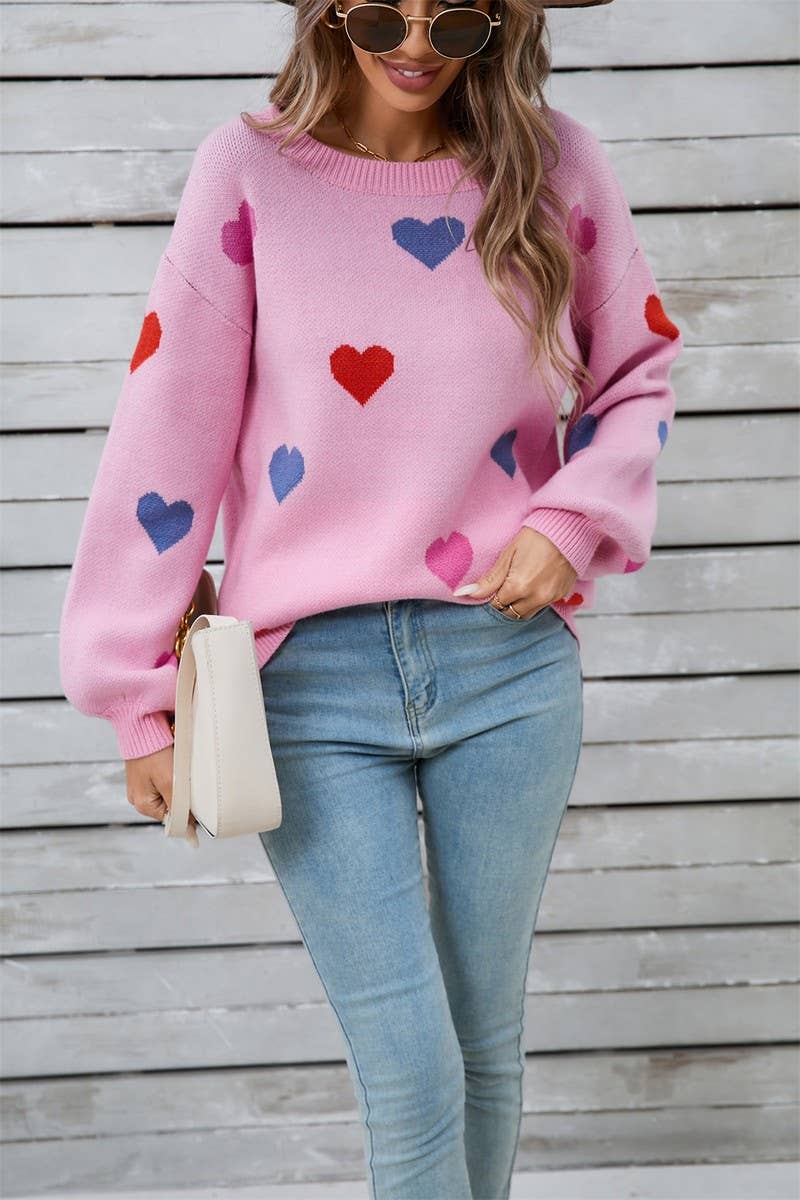 CWOSWL5778_HEART SHAPED VALENTINE'S DAY CREW NECK SWEATER