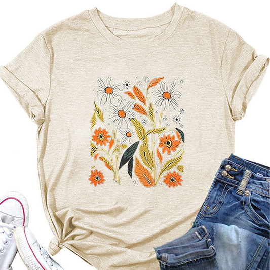 Women?™s Summer Tee ??Floral Casual Round Neck_CWTTS1500